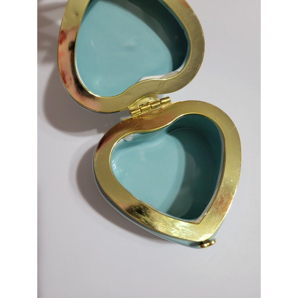 Pastel Green And Gold Heart Trinket Box Jewlery Case